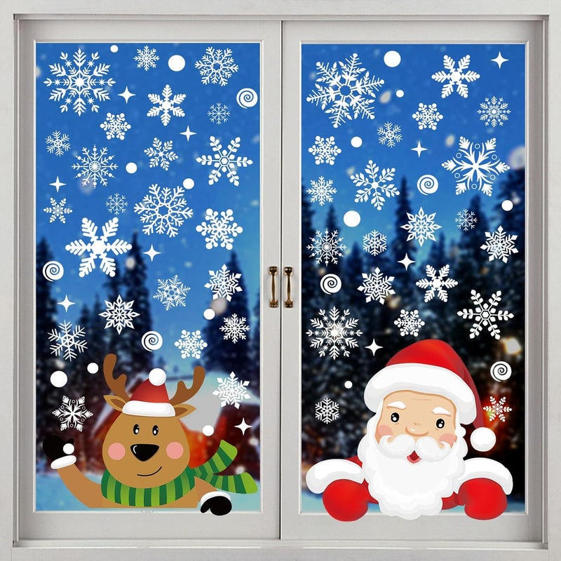 Pseutio 286 PCS Christmas Decorations Snowflake Window Clings Stickers for Glass Xmas Window Decorations - Image 1